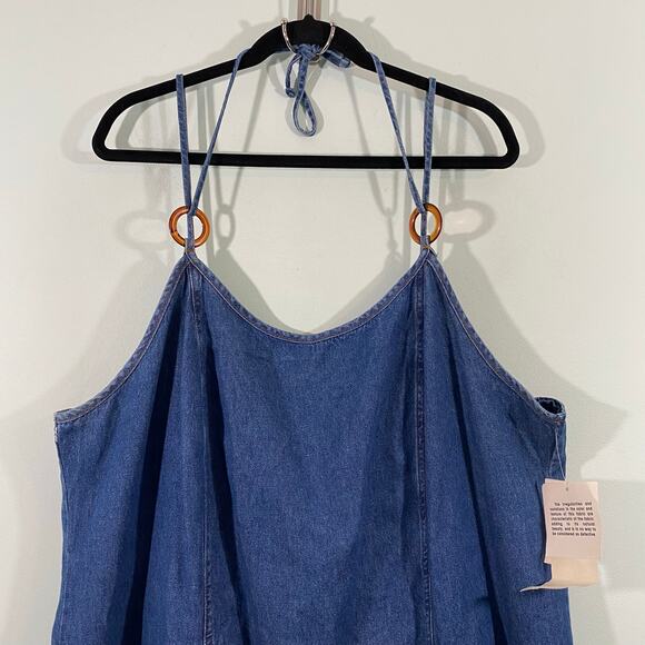 Vintage Alexandra Lee Women Blue Denim Spaghetti Strap Mini Dress Size 22 NWT - Picture 2 of 8